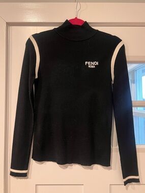 Fendi Roma Black Turtleneck Sweater with white Trim